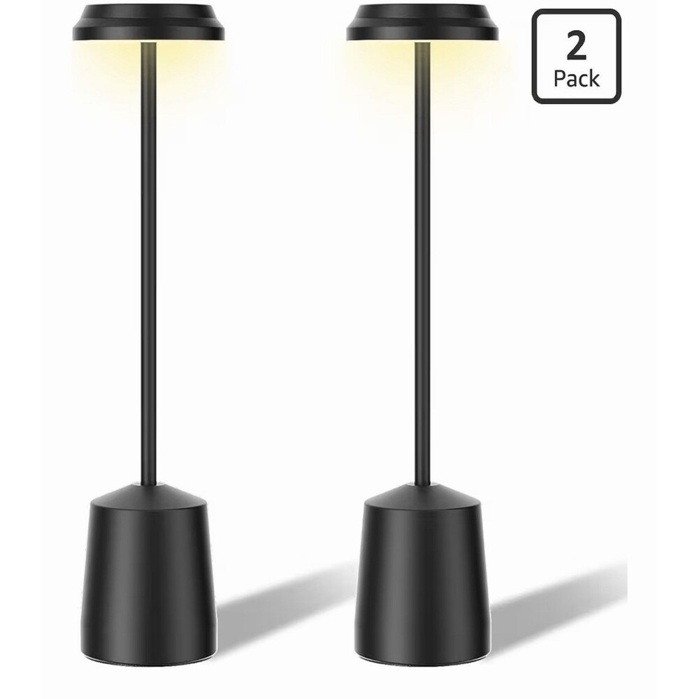 Set of 2 LED Cordless Table Lamps Rechargeable Touch Dimmer Black Portable